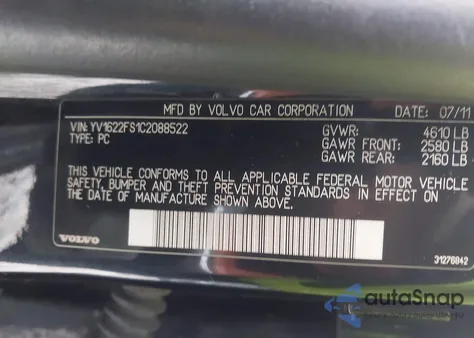 2012 Volvo S60 T5 z USA, uszkodzony, nr VIN YV1622FS1C2088522